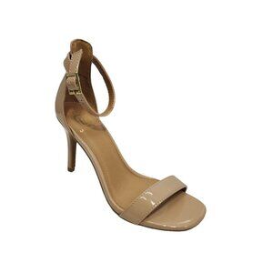 Material Girl Sandals Blaire‎ Patent Faux Leather Beige Open Toe Size 5.5 Tan